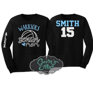 Glitter Senior Volleyball Mom Shirt | Long Sleeve Volleyball Shirts | Custom Volleyball Shirts | Customize Colors