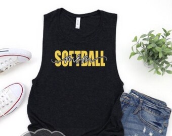 Mom tanktop glitter softbal | Gespierde softbaltanktop | Personaliseer je kleuren | Softbalbling | Gepersonaliseerde softbal