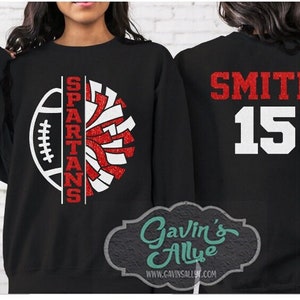 Glitter Football & Cheer Crewneck Sweatshirt | Football Shirts | Crewneck Sweatshirt | Football Spirit Wear