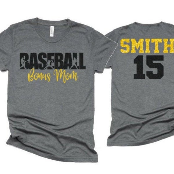 Glitter Baseball Bonus Mom Shirts | Baseball Shirt | Bella Canvas Tshirt | Baseball Spiritwear | Customize Your Colors