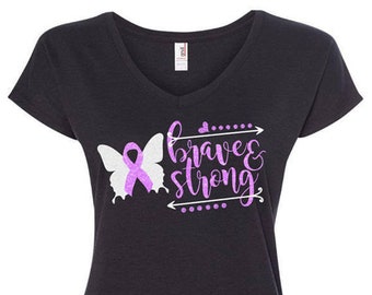 Glitter Brave & Strong Shirt | Fibromyalgia Awareness Rocker Shirt