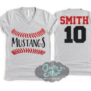 Glitter Baseball Mom Shirt | V-neck Short Sleeve Shirt | Customized Name & Colors