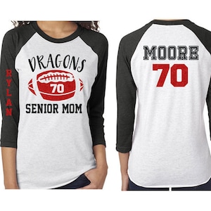 Senior Football Mom Shirt | Glitter Football Senior Shirt  | 3/4 Sleeve Raglan Shirt | Football Spirit Wear | Customize Team & Colors