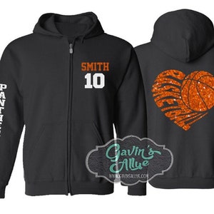 Glitter Basketball Zip Hoodie | Customize with your Team & Colors | Adult or Youth Sizes