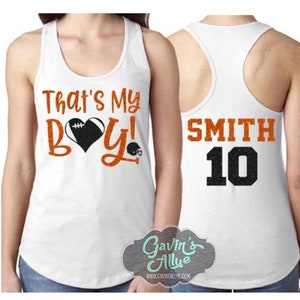 Glitter Football  Mom Tank Top | That&#39;s My Boy  | Racerback Tank Top | Football Tank Top | Customize Colors