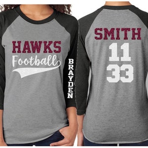 Football Mom Shirt | Glitter Football Shirt | Two Names Two Numbers | Customize with your Team & Colors