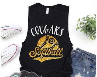 Mom tanktop glitter softbal | Gespierde softbaltanktop | Ik zal altijd haar grootste fan zijn | Softbalbling | Gepersonaliseerde softbal