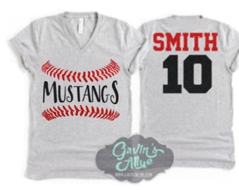 Glitter Baseball Mom Shirt | V-neck Short Sleeve Shirt | Customized Name & Colors