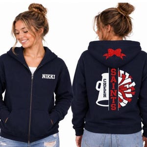 Sudadera con capucha y cremallera con purpurina para animadoras / Sudadera con capucha para animadoras / Sudadera con capucha para animadoras / Ropa con espíritu animador / Personaliza tu equipo y colores / Juvenil o adulto