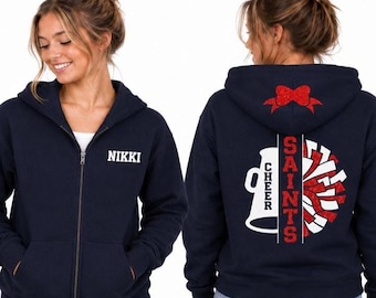 Glitzer-Cheer-Zip-Hoodie | Cheer Hoodie | CheerBling | Jubeln Sie Spirit Wear | Team & Farben anpassen | Jugendliche oder Erwachsene