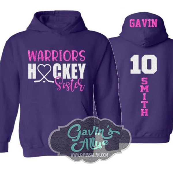 Glitter Hockey Sister Hoodie | Hockey Bling | Hockey Hoodie | Hockey Spirit Wear | Customize Colors | Youth or Adult