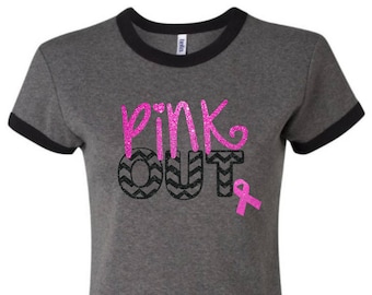 Glitter Cancer Shirt | Glitter Pink Out Shirt | Ringer T-Shirt | Cancer Awareness Shirt | Breast Cancer Tee Shirt