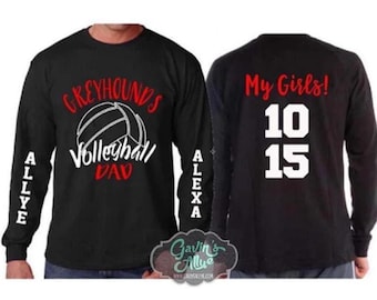 Beachvolleyball Dad Shirt | Beachvolleyball T-Shirt | Langarm | Zwei Namen zwei Zahlen Shirt | Passen Sie Ihre Teamfarben an Jugend und Erwachsene