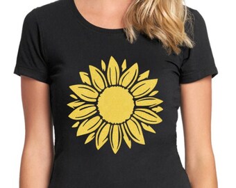 Glitter Sunflower Shirt | Wildflower Tee | Gardening Shirts | Plant Shirts | Flower Shirts | Women's Fitted Tee