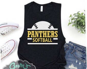 Mom tanktop glitter softbal | Gespierde softbaltanktop | Ik zal altijd haar grootste fan zijn | Softbalbling | Gepersonaliseerde softbal