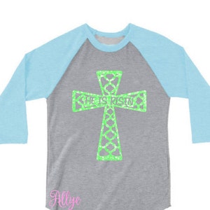 Glitter Cross Shirt | He is Risen Shirt | Easter Shirt | Adult & Youth