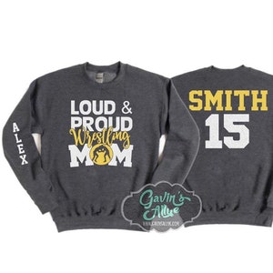 Glitter Wrestling Mom Rundhalsausschnitt | Laut & Stolz Wrestling Mom Shirts | Sweatshirts | Farben anpassen