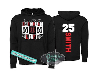 Glitter Baseball Hoodie | Living That Baseball Mom Life | Bella Canvas Sponge Fleece  Baseball Mom Hoodies | Baseball Mom | Customize Colors