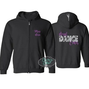 Sudadera con capucha y cremallera con purpurina para bailar / Sudadera con capucha para bailar / Bling para bailar / Ropa con espíritu de baile / Personaliza tu equipo y colores