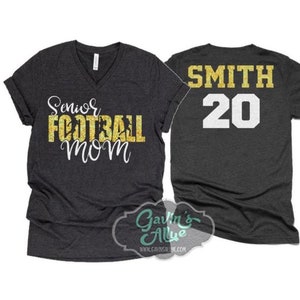 Glitter Senior Football Mom Shirt: Customized Bella Canvas V-Neck