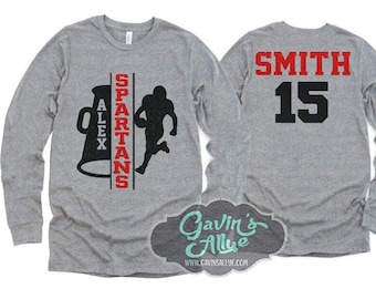 Football & Cheer Mom Shirt | Glitter Football and Cheer Long Sleeve Shirt | Customize Team and Colors