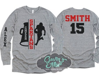 Football & Cheer Mom Shirt | Glitter Football and Cheer Long Sleeve Shirt | Customize Team and Colors