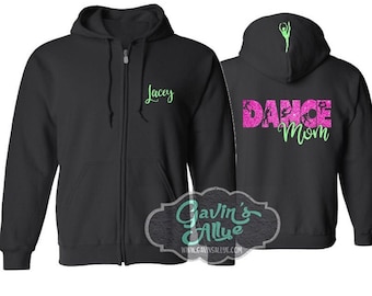 Glitzer Tanz Zip Hoodie | Tanz-Hoodie | Tanz Bling | Tanz-Geist tragen | Team & Farben anpassen