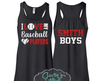 Glitter Baseball Mom Tank Top| I Love My Baseball Players | Baseball Mom Shirts | Bella Canvas Flowy Racer Back Tank