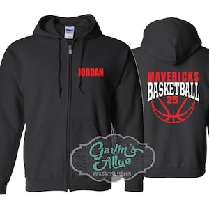 Basketball Zip Hoodie | Customize with your Team & Colors | Adult or Youth Sizes