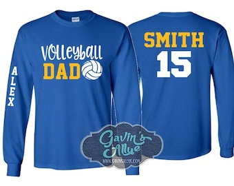 Beachvolleyball Dad Shirt | Beachvolleyball T-Shirt | Langarm | Zwei Namen zwei Zahlen Shirt | Passen Sie Ihre Teamfarben an Jugend und Erwachsene