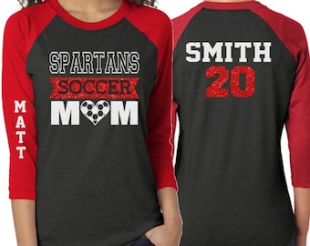 Glitter voetbalshirt moeder | Voetbalshirt | Raglan met 3/4-mouwen op maat | Kleuren aanpassen