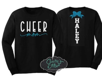 Glitter Cheer Mom Shirt | Cheer Shirt | Cheer Bling | Cheer Spirit Wear | Long Sleeve Shirt | Customize  Colors