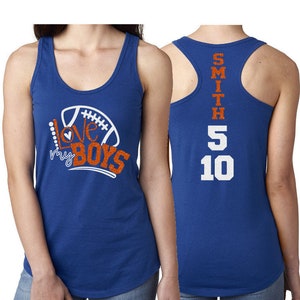 Glitter Football  Mom Tank Top | Football Tank Top | Two Numbers | Love My Boys Racerback Tank Top | Customize