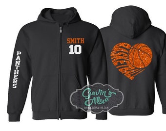 Glitter Basketball Zip Hoodie | Customize with your Team & Colors | Adult or Youth Sizes