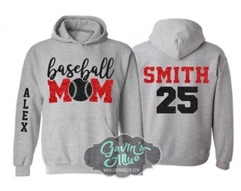 Glitter Baseball Mom Hoodie | Baseball Hoodie | Baseball Spirit Wear | Customize with your Colors