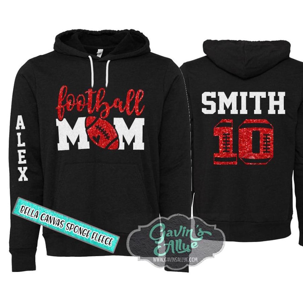 Glitter Football Mom Hoodie | Bella Canvas Sponge Fleece Football Hoodies | Football Mom Hoodies | Football Mom | Customize Colors Teecenter Style