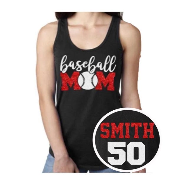 Camisetas sin mangas de béisbol con purpurina / Camiseta sin mangas de béisbol para mamá / Camisetas de béisbol / Camiseta sin mangas con espalda deportiva / Camiseta sin mangas de sóftbol