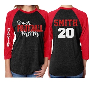 Glitter Senior Football Mom Shirt | Senior Mom Squad Shirts | Football Shirts | Football Mom Shirts | 3/4 Sleeve Raglan | Customize Colors