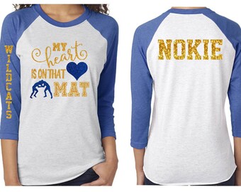 Glitter Mom Wrestling Baseball Shirt|3/4 Sleeve Raglan |Customize with your Team & Colors