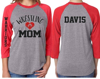 Glitter Wrestling Mom Baseball Shirt|3/4 Sleeve Raglan |Customize with your Team & Colors