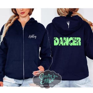 Sudadera con capucha y cremallera con purpurina para bailar / Sudadera con capucha para bailar / Bling para bailar / Ropa con espíritu de baile / Personaliza tu equipo y colores / Para jóvenes o adultos