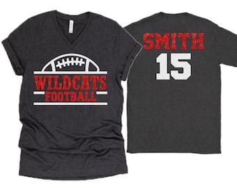 Glitter Football Shirt | Football Spirit Wear | Bella Canvas V Neck T Shirt  | Football Bling | Customize Team & Colors