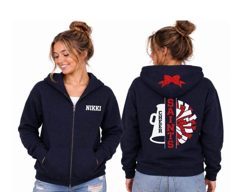 Glitter Cheer Zip Hoodie | Cheer Hoodie | Cheer Bling | Cheer Spirit Wear | Customize  Team & Colors | Youth or Adult