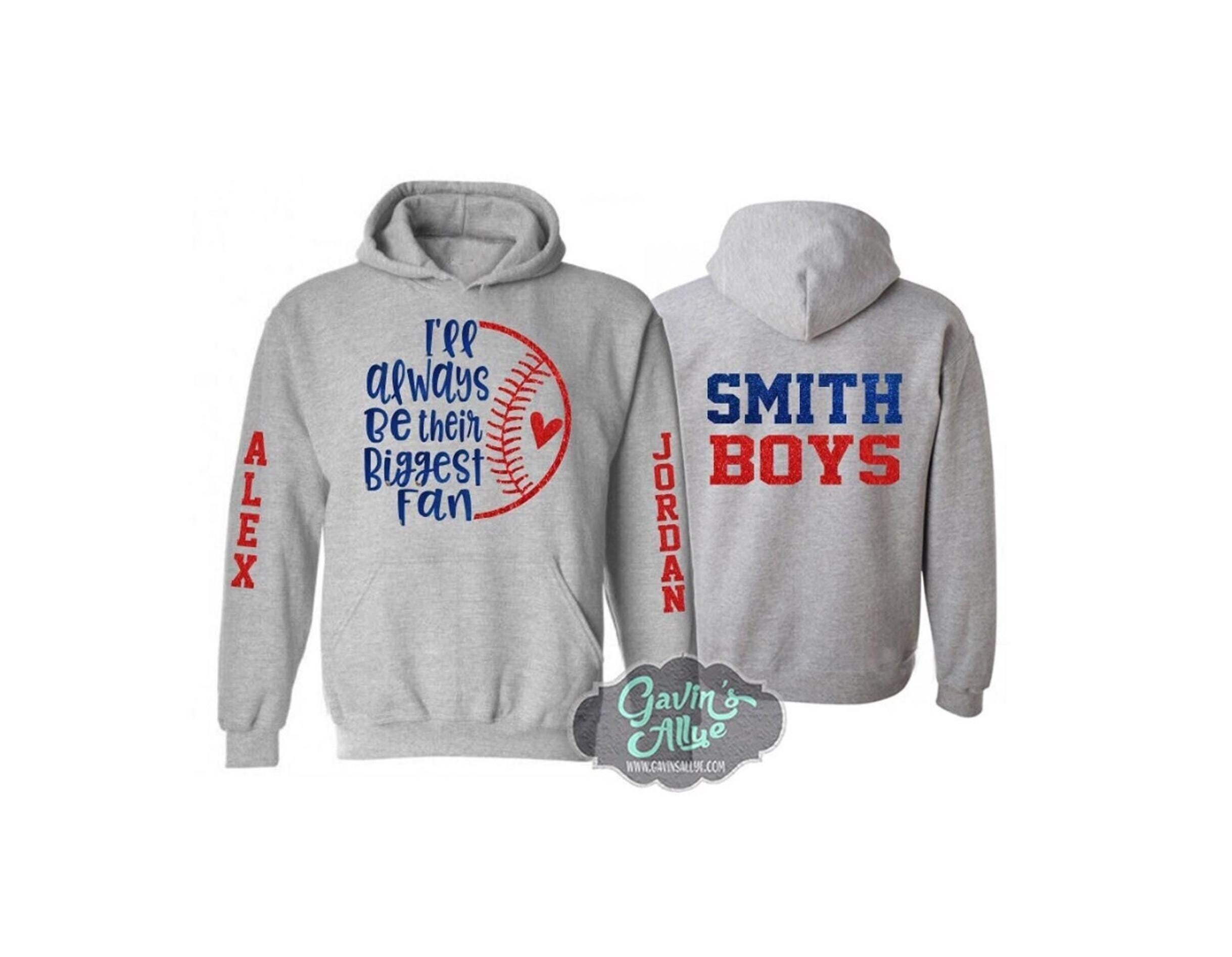 Glitter Baseball Hoodie | I'll Always Be Their Biggest Fan | Baseball Hoodies | Two Player | Customize Colors | Adult or Youth Sizes