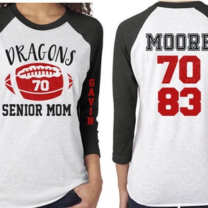Moedershirt voetbal | Shirt voor senioren met glitters | Raglan met 3/4-mouwen | Twee namen Twee cijfers | Team en kleuren aanpassen afbeelding 2