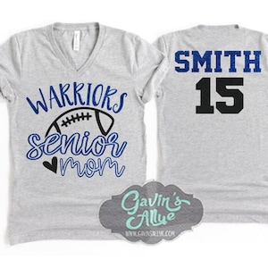 Glitter Senior Football Mom Shirt | Football Spirit Wear | Bella Canvas V Neck T Shirt  | Football Bling | Customize Colors