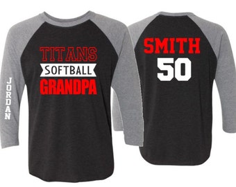 Softball Grandpa Shirt | Softball Grandparent Shirt | 3/4 Sleeve Raglan Shirt | Customize Team & Colors