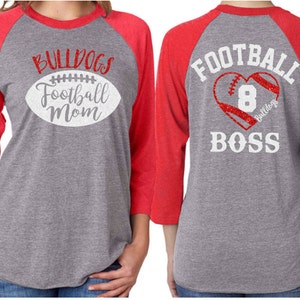 Football Mom Shirt | Glitter Football Mom Shirt |Football Boss Heart | 3/4 Sleeve Shirt | Customize Team & Colors