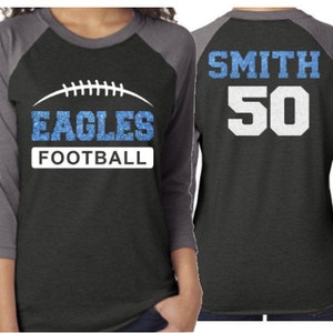 Camiseta de fútbol con brillo / Camisetas de fútbol / Bling de fútbol / Raglan de manga 3/4 / Colores personalizados