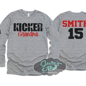 Glitter Senior Kicker Grandma Football Shirt |  Long Sleeve Shirt | Football Bling | Football Spirit Wear | Customize  Colors